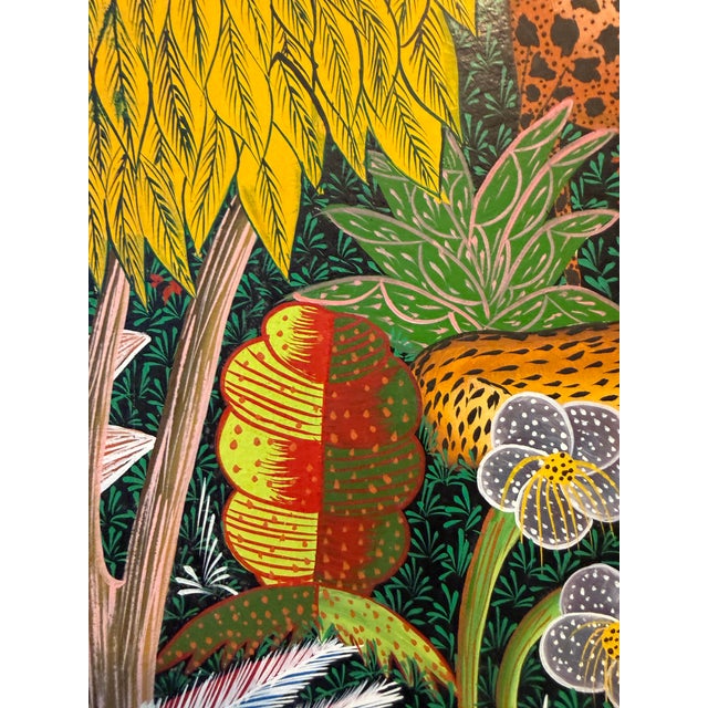 1980s Haitian Folk Art Jungle Scene Painting For Sale - Image 5 of 9