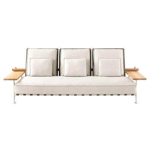 Teak and Fabric Steel Fenc-E-Nature Outdoor Sofa by Philippe Starck for Cassina For Sale - Image 9 of 9