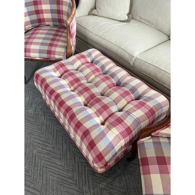 Late 20th Century Three 3 Piece Set: Tufted Ottoman & Matching Chairs For Sale - Image 12 of 12