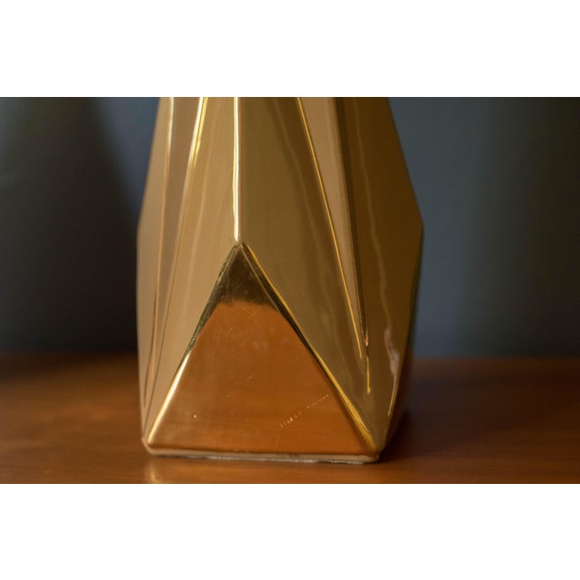Pair of Vintage Geometric Sculptural Ceramic Accent Table Lamps With Shades For Sale - Image 13 of 14
