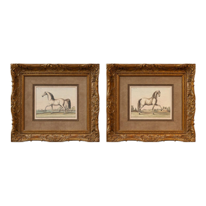 1980s Monumental French Equestrian Style Engravings in Deep Antiqued Gilt Frames – Pair