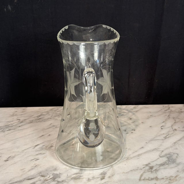 1960s Hand-Blown Etched Glass Water Pitcher For Sale - Image 4 of 7