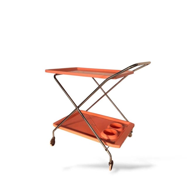1970s Vintage Orange Serving Cart with Chrome Frame, 1970s For Sale - Image 5 of 10