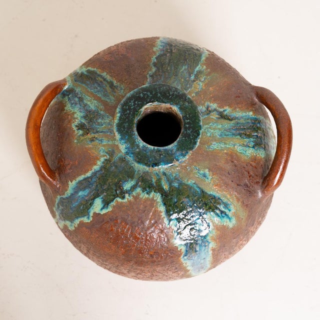 1980s Large Handmade Ceramic Vase with Drip Glaze, 1980s For Sale - Image 5 of 6