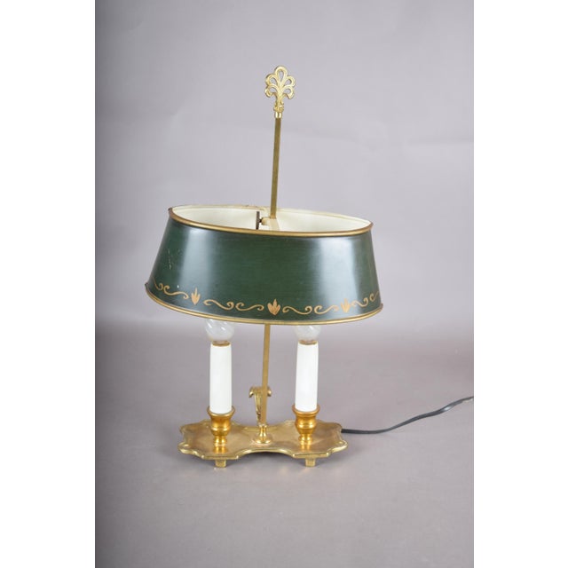 Brass Bouillotte Table Lamp with Green Tole Shade, 1950s For Sale - Image 11 of 18