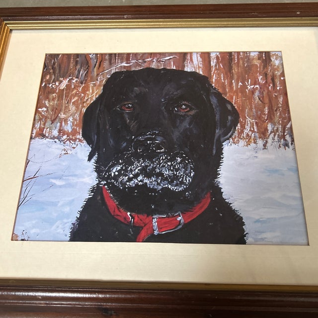 Contemporary snowy black Labrador print by Judy Henn. Measures 14x11 or approximately 17.5x14.5 framed. Check out my shop...