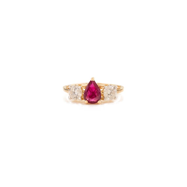 Art Deco Ancient Prong Set Ruby & Round Diamond Past Present Future Ring Size 6.5 in 14k Gold For Sale - Image 3 of 14