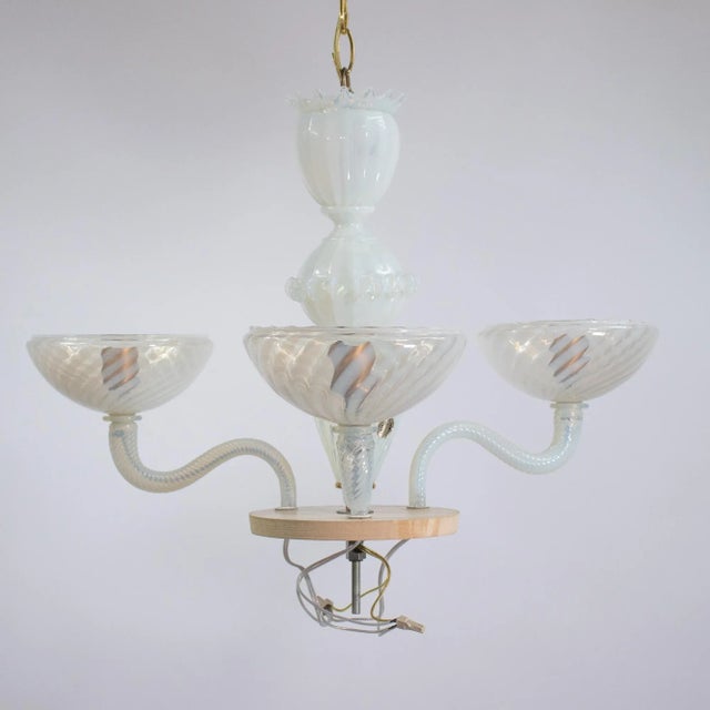 Mid-Century Opaline Filigrana Murano Chandelier For Sale - Image 15 of 18