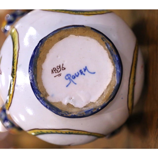 Pair of 19th Century French Rouen Faience Tulipière Vases For Sale - Image 11 of 11