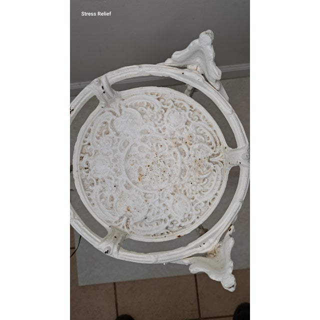 Vintage Ornate White Cast Iron Cherub Plant Stand, Victorian Revival Garden Pedestal For Sale - Image 12 of 14