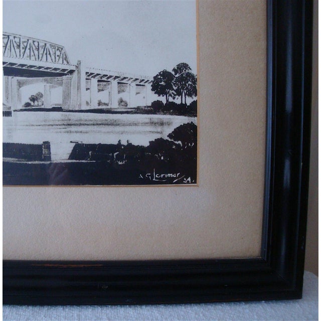 Realism Large 1930s New York City Architectural Lithograph Steel Bridge For Sale - Image 3 of 5