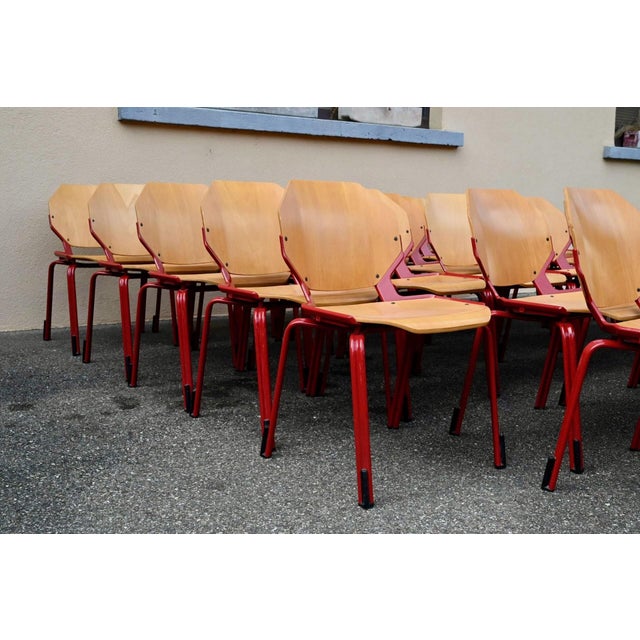 Postmodern Series 34 Rio Chairs in Red Wood from Fröscher, 1985 For Sale - Image 13 of 18