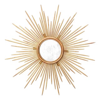 Vintage French Gilt Metal Sunburst Flush Mount Light Fixture from the 1950s For Sale
