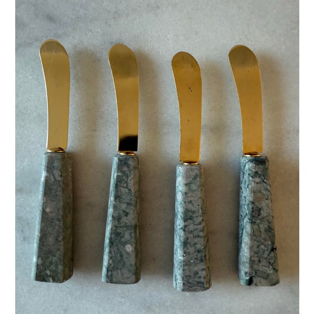 Mid-Century Modern Vintage Marble Stone Serving Spreader Knives For Sale - Image 3 of 7