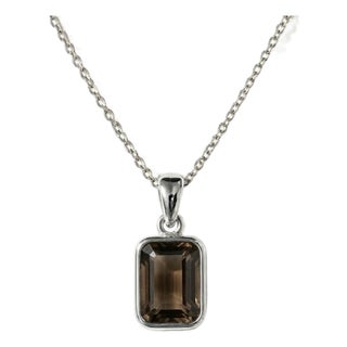 Smoky Topaz Emerald Cut Pendant, Bezel Setting Stackable Pendant For Sale