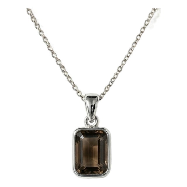 Smoky Topaz Emerald Cut Pendant, Bezel Setting Stackable Pendant For Sale