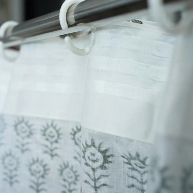 Not Yet Made - Made To Order Elegant Block Print Curtain Surajmukhi Design in Viscose Coloured Linen Size-54"Wx45"L For Sale - Image 5 of 6