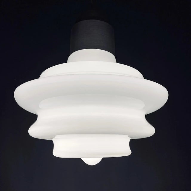 Large Mid-Century White Opaline Glass Pendant Lamp, Italy, 1960s For Sale - Image 6 of 11