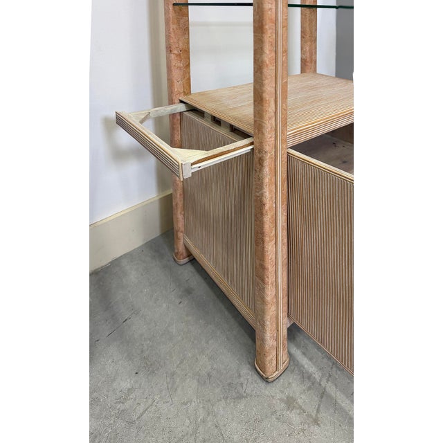 Tan 1980s Tessellated Stone, Pencil Reed Etageres, Bookcases, Pair For Sale - Image 8 of 9