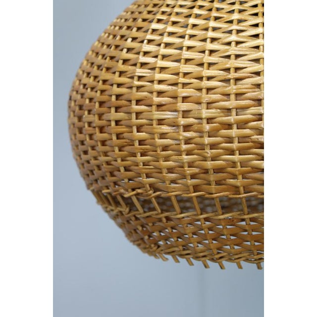 Brown Mid-Century Adjustable Wooden Wall Lamp with Rattan Shade, 1970s For Sale - Image 8 of 13