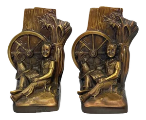 Mid 20th Century Tom Sawyer Huck Finn Bronzed Finish Metalware Bookends - A Pair