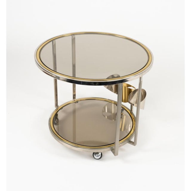 Gold Mid-Century Serving Cart in Brass, Chrome and Glass, Italy, 1970s For Sale - Image 8 of 18