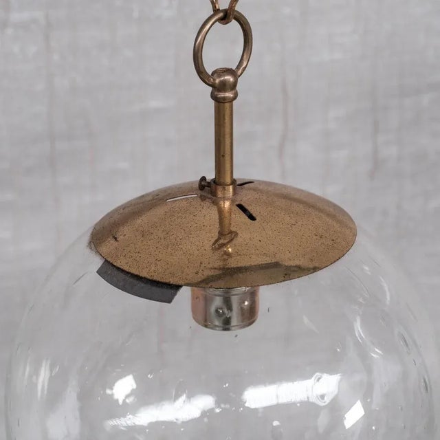 Mid-Century Modern Mid-Century Brass and Bubble Glass Pendant For Sale - Image 3 of 11