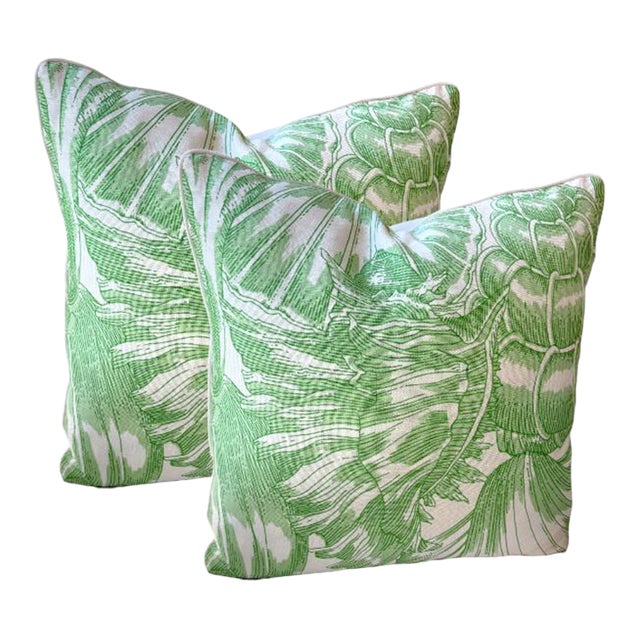 Pair of 24'' Meg Braff Green Pillows For Sale
