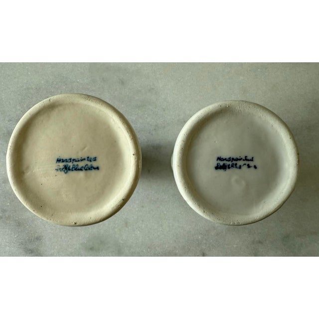 Pair of Vintage Porcelain Hand Painted Blue and White Delft Candle Holders For Sale - Image 10 of 10