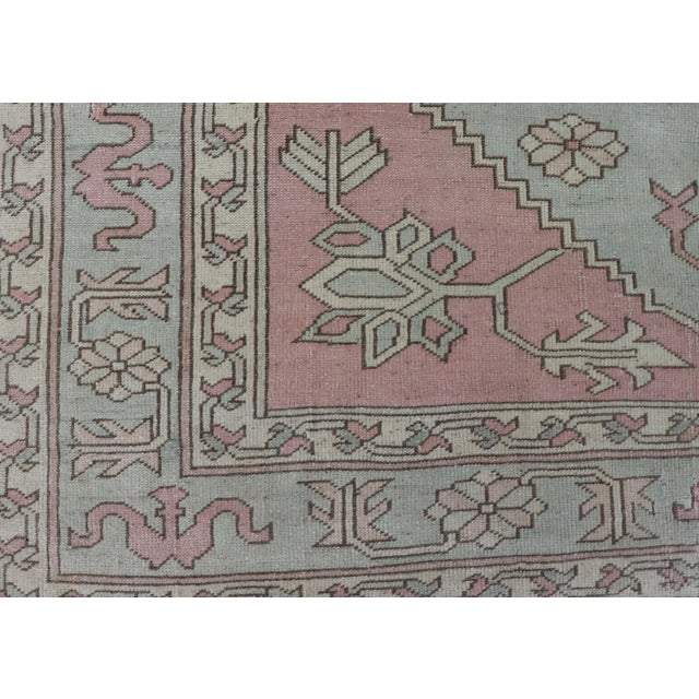 Turkish Oushak Rug in Soft Rose and Sage Green With Geometric 6'6 X 9'9 For Sale - Image 9 of 16