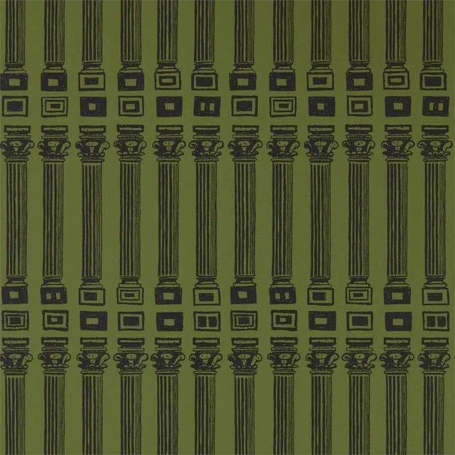 Zoffany Columns Wallpaper in Olive/Bone Black - a Sample For Sale