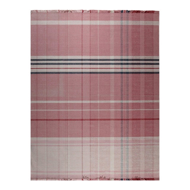 Pink Plaid Flatweave Wool Rug 9x12 For Sale