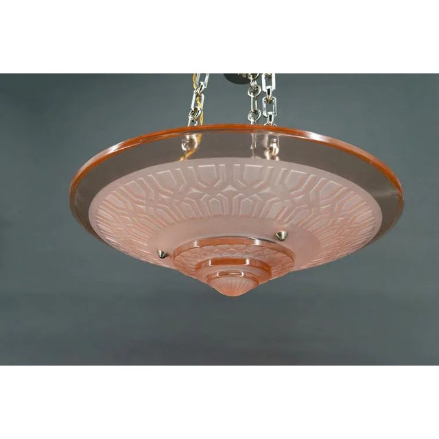 Art Deco Hanging Light in Pink Glass and Chrome Bronze by Henry Petitot for Atelier Petitot, 1930 For Sale - Image 6 of 13