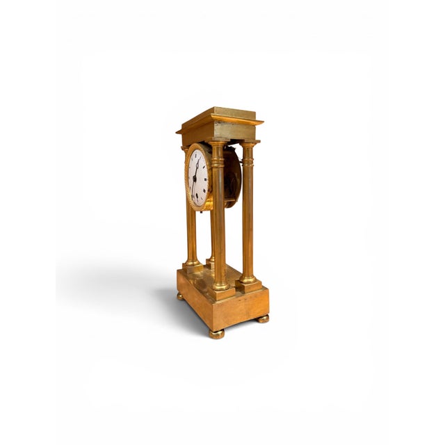 French French Empire Period Miniature Bronze Doré Portico Mantel Clock For Sale - Image 3 of 5