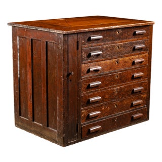 Early 20th Century Oak Flat File Cabinet With Side Storage For Sale