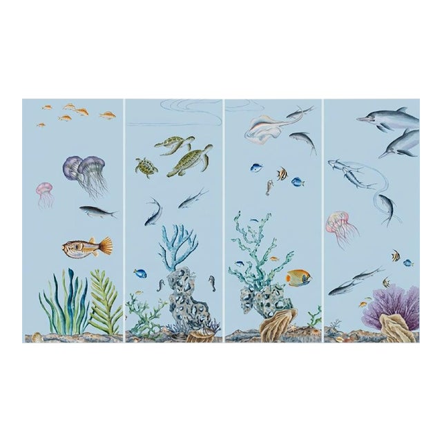 Wonder of the Deep, Wallpaper, a Set of 4 Panels Wallpaper for Kids Room For Sale