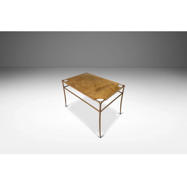 T.H. Robsjohn Gibbings Set of 2 Petite Mid-Century Modern Accent Benches in Animal Hide & Leather After Robsjohn-Gibbings, Usa, Circa 1980s For Sale - Image 4 of 12