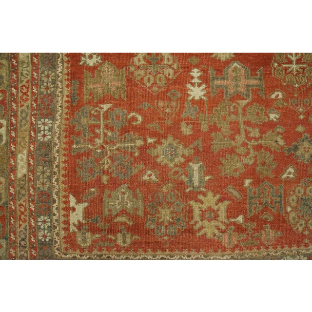 Soft Rustic Red Antique Tribal Allover Design Antique Turkish Ghiordes Oushak Rug For Sale - Image 4 of 12