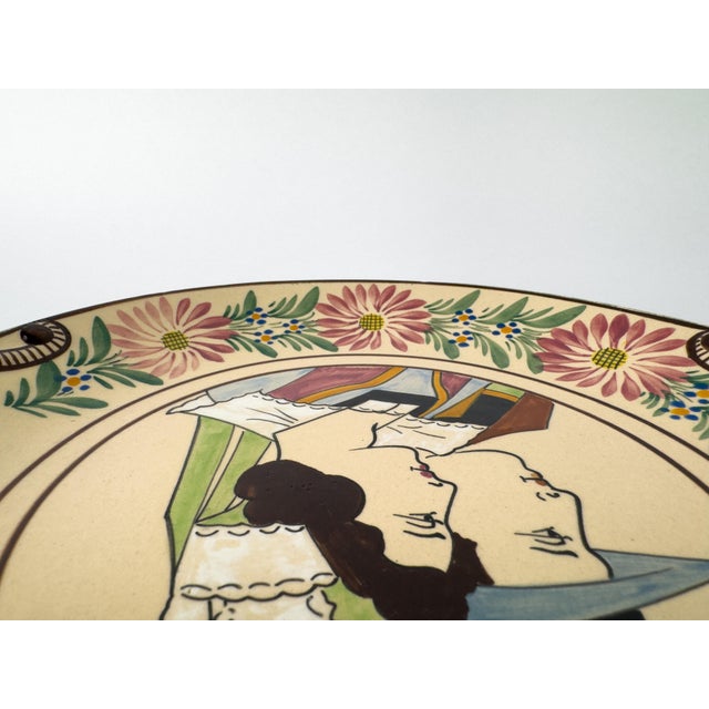1930s 1930 Hb Quimper Hand-Painted Breton Platter With Double Handles, France For Sale - Image 5 of 12