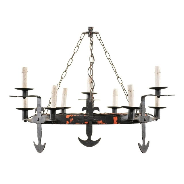Mid-20th Century French Ring Shaped Iron Chandelier with Anchor Motifs For Sale - Image 11 of 11