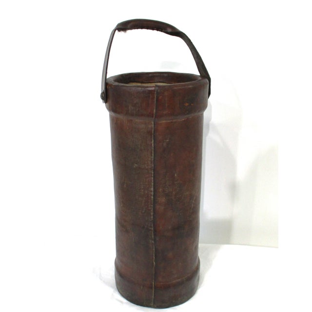 British Leather Fire Bucket Umbrella Cane Holder For Sale - Image 10 of 12