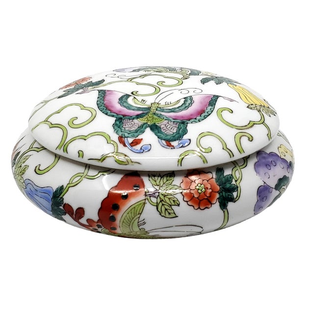 Toyo Vintage Chinese Ceramic Box With Butterflies For Sale - Image 4 of 9
