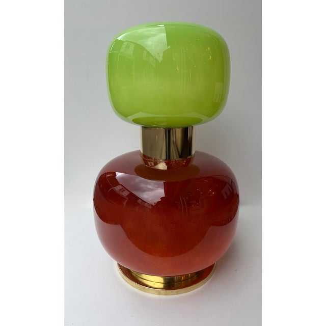 2020s Contemporary Pair of Brass and Green Murano Glass Bulb Shade Lamps, Italy For Sale - Image 5 of 13