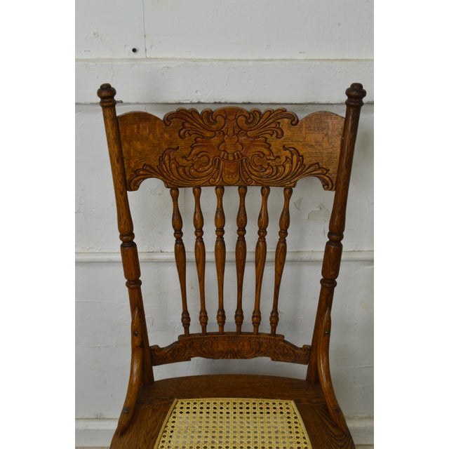 Antique Set 4 North Wind Pressed Back Oak Cane Seat Dining Chairs