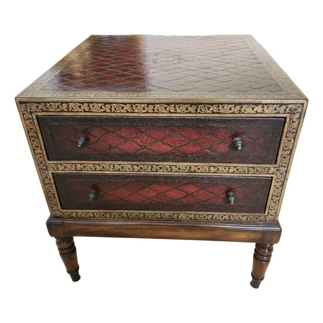 Late 20th Century Woven Treasures Leather-Covered End Table – Theodore Alexander For Sale