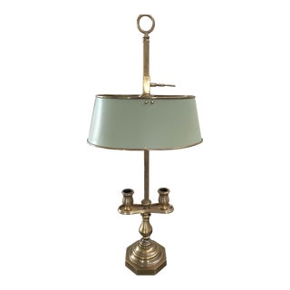 Small Bouillotte Table Lamp With Green Tole Shade For Sale