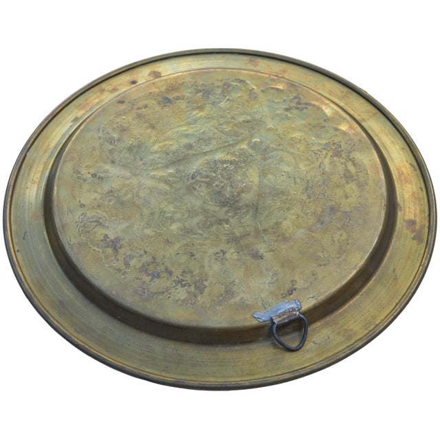 Early 20th Century Hand-Engraved Moroccan Calligraphy-Inlaid Brass Tray For Sale - Image 4 of 4
