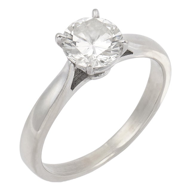 Vintage 1.30 Carat Diamond 14k White Gold Engagement Ring, Size 8 For Sale