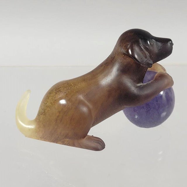 Figurative Daum France Crystal Puppy With Ball For Sale - Image 3 of 7