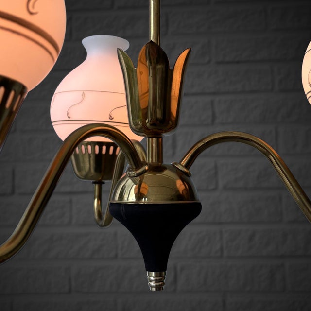 Vintage Scandinavian Chandelier in Brass and Glass, 1940s For Sale - Image 9 of 11